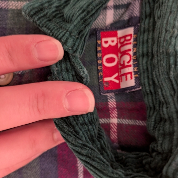 Bugle Boy Plaid Button Down Shirt with Green Collar - Picture 4 of 4